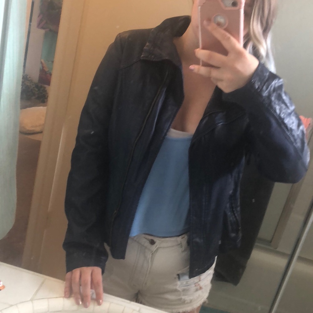 Navy blue leather jacket